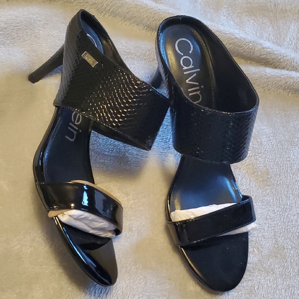 Calvin Klein Black Sandals with Metallic Accent